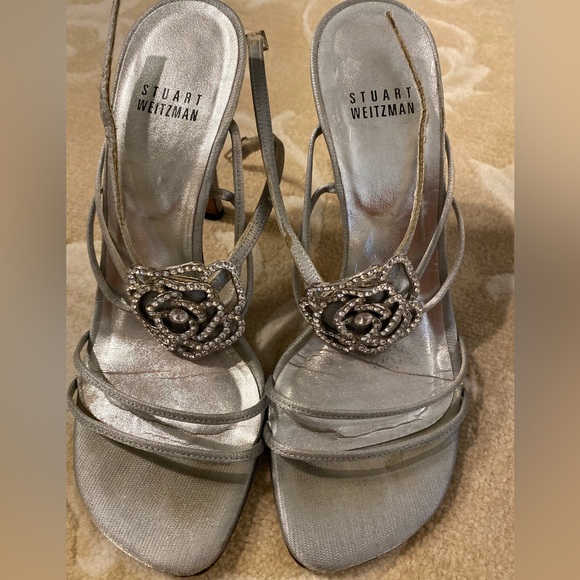 Vintage Stuart Weitzman Ramblin Rose Silver Strappy Sandals - Picture 1 of 8
